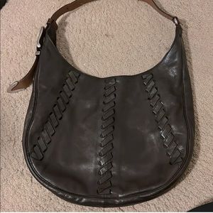 Frye Woven Braided Buckle Leather Hobo Brown